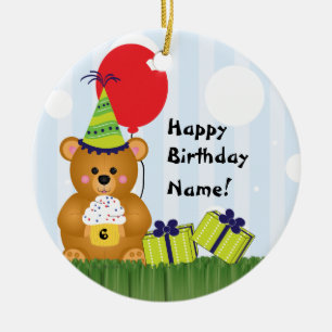 Customizable Cute Teddy Bear Birthday Ornament