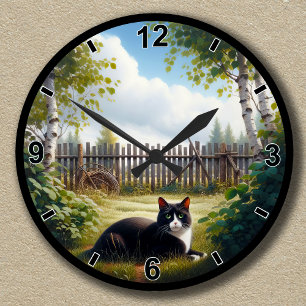 Customizable Cute Tuxedo Cat Relaxing Round Clock