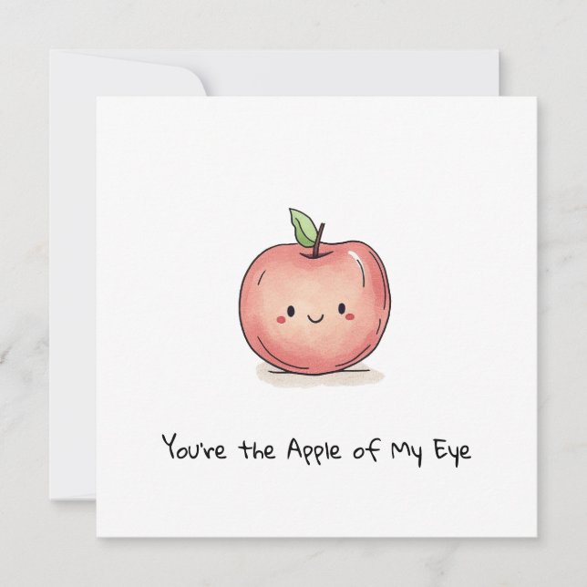 Customizable Cute Watercolor Chibi Apple Holiday Card (Front)