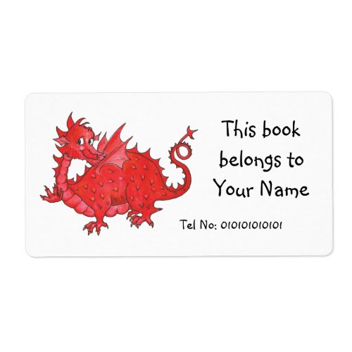 Customizable Cute Welsh Red Dragon Bookplate