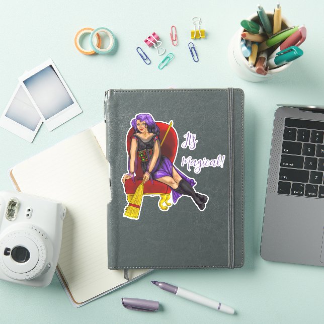 Customizable Cute Witch-purple, black, red & gold Sticker (iPad Cover)