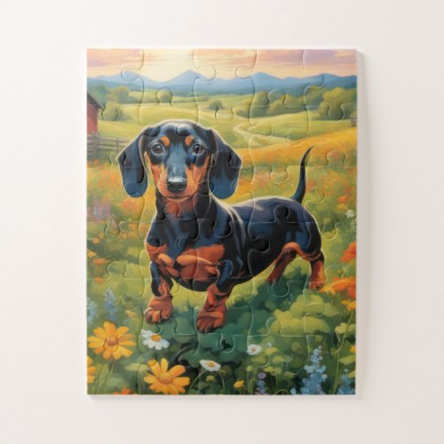  Customizable Dachshund Farm Adventure Jigsaw Puzzle