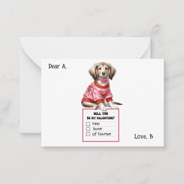 Customizable Dachshund Valentine Note  Card (Front)