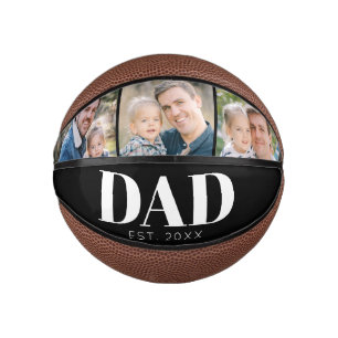 Customizable Dad Established 3 Photo Fathers Day Mini Basketball