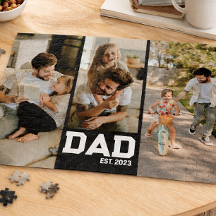 Customizable Dad Established 3 Photo Year Gift Jigsaw Puzzle
