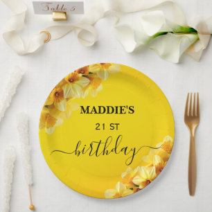 Customizable Daffodil March Birth Flower Birthday Paper Plates
