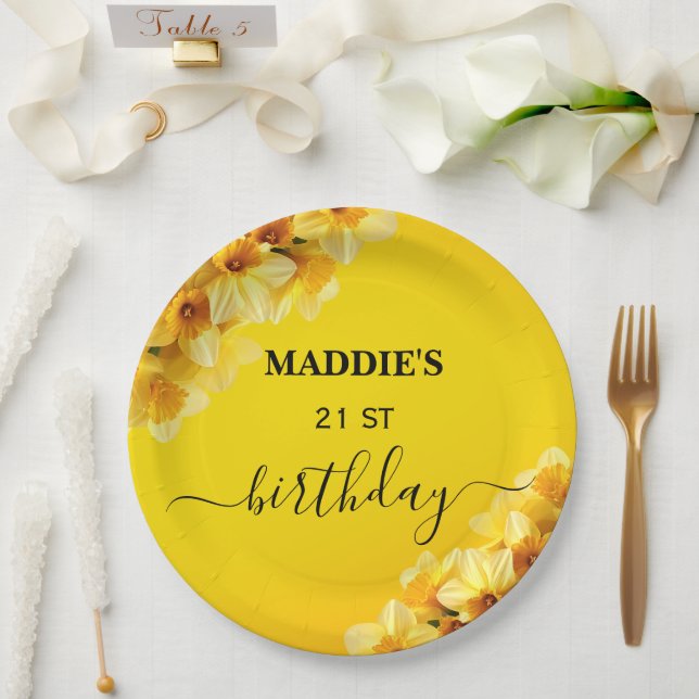 Customizable Daffodil March Birth Flower Birthday Paper Plates (Wedding)