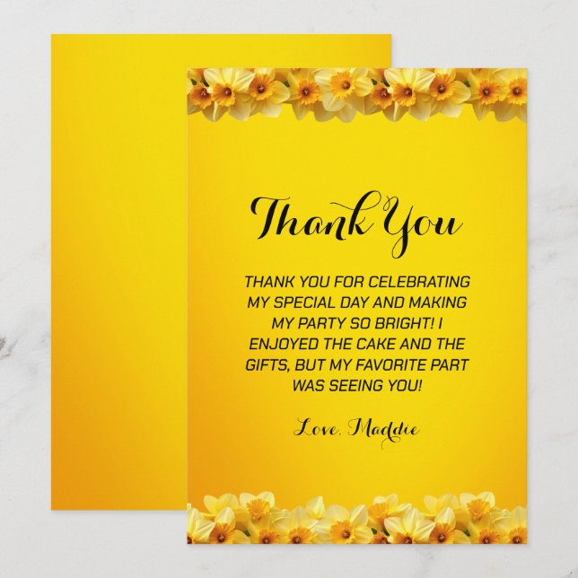 Customizable Daffodil March Birth Flower Birthday Thank You Card (Front/Back)