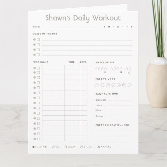 Customizable Daily Workout Planner Download  Card (Front)