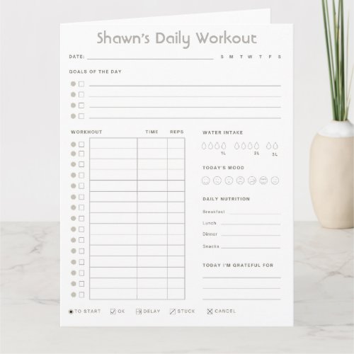 Customizable Daily Workout Planner Download  Card