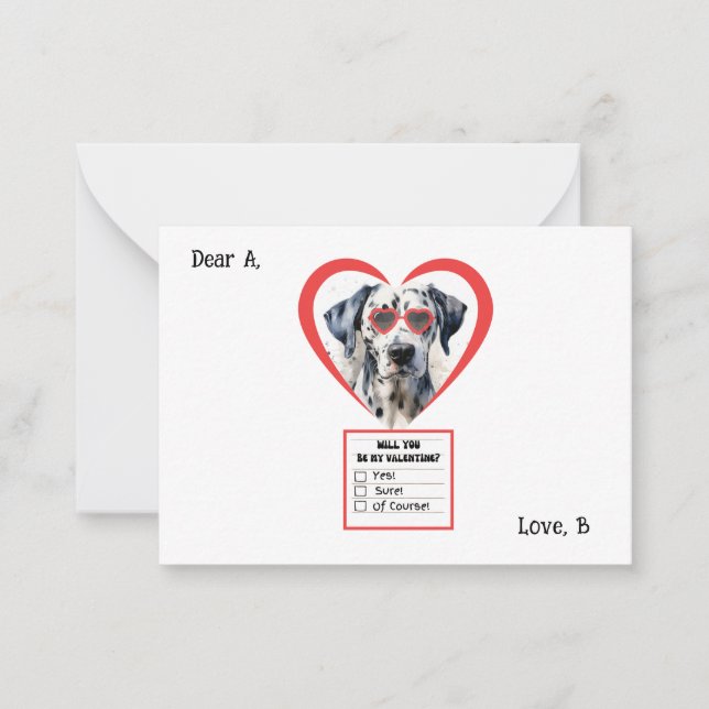 Customizable Dalmatian Dog Valentine Note Card (Front)