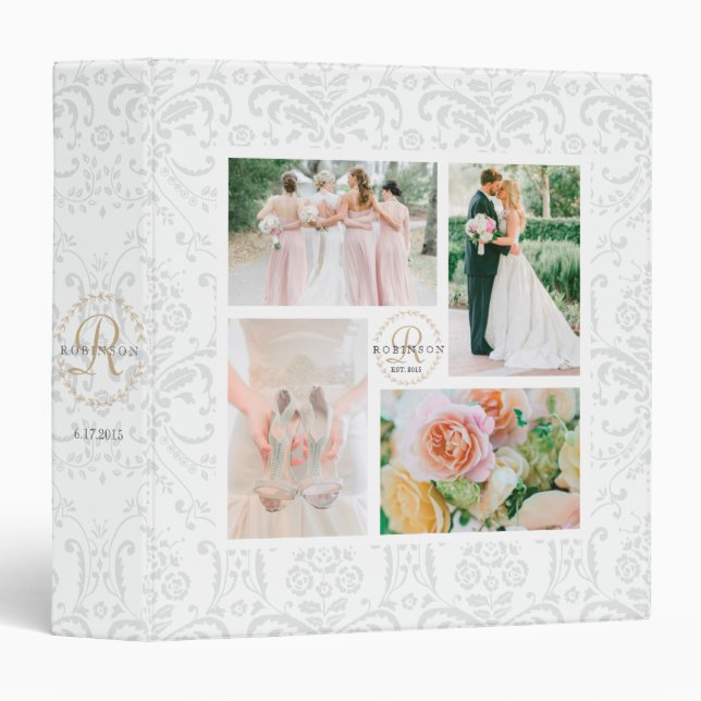 CUSTOMIZABLE DAMASK WEDDING PHOTO COLLAGE ALBUM BINDER (Front/Spine)