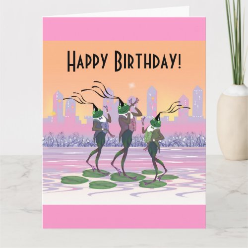 Customizable Dancing Frogs Happy Birthday Card