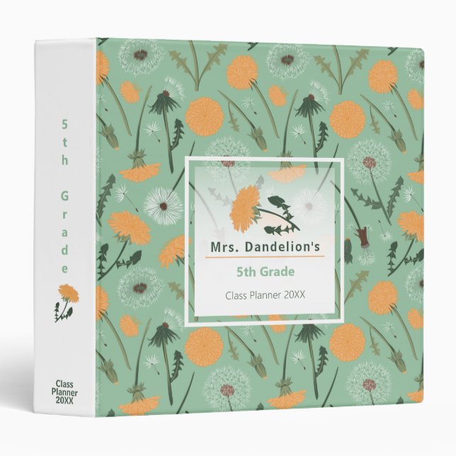 Customizable Dandelion Flowers Orange Floral 3 Ring Binder (Front/Spine)
