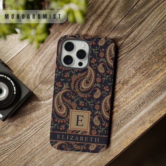 Customizable Dark Blue Beige Paisley Pattern iPhone Case (Customizable Dark Blue Beige Paisley Pattern iPhone Case)