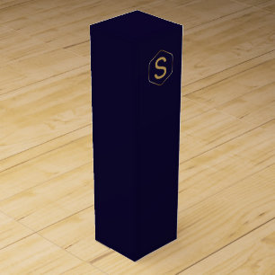 Customizable dark blue monogram wine box