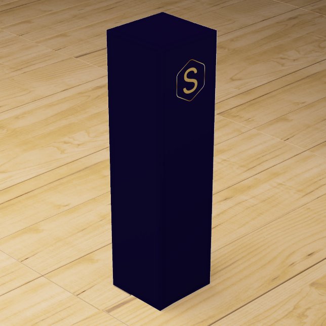 Customizable dark blue monogram wine box (Front)