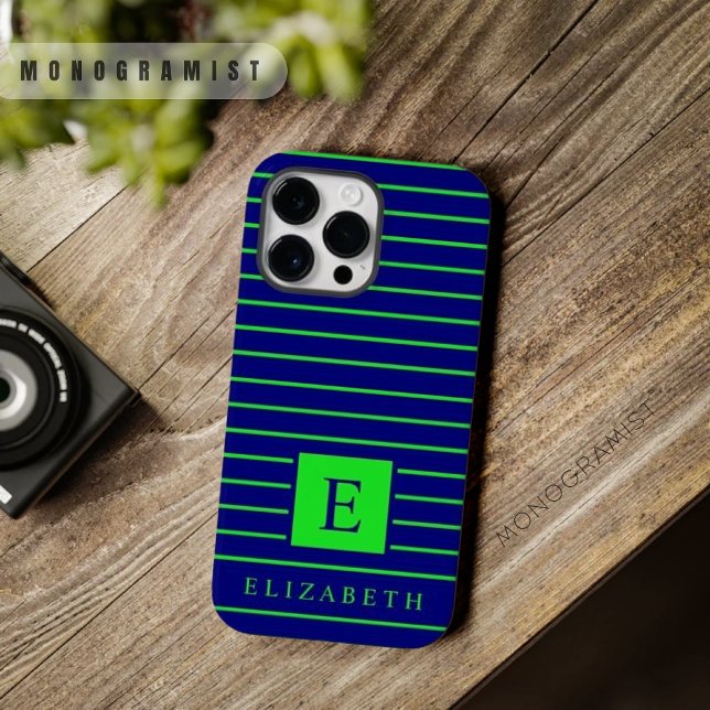 Customizable Dark Blue Neon Lime Green Stripes  Case-Mate iPhone Case (Customizable Dark Blue Neon Lime Green Stripes Case-Mate iPhone Case)