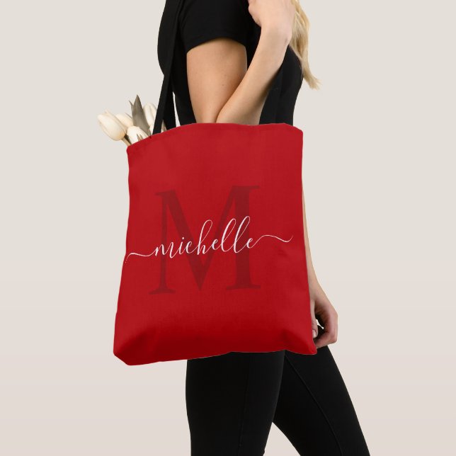 Customizable Dark Crimson Burgundy Red Tote Bag (Close Up)