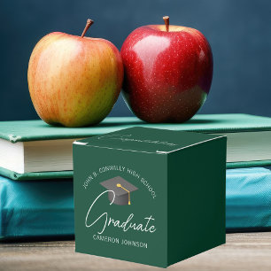 Customizable Dark Green Modern Graduation Party Favor Boxes