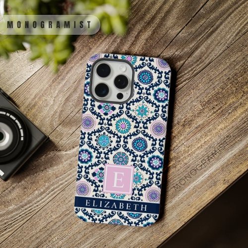 Customizable Dark Light Blue Pink White Aztec iPhone 15 Pro Max Case