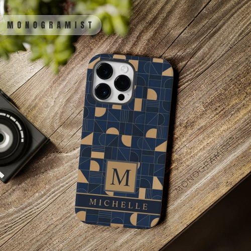 Customizable Dark Navy Blue Brown Geometric  Case_Mate iPhone 14 Pro Max Case