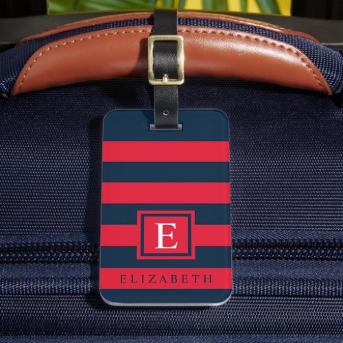 Customizable Dark Navy Blue Red Color Block Luggage Tag