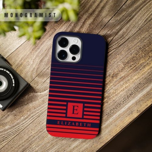 Customizable Dark Navy Blue Red Color Stripes  Case_Mate iPhone 14 Pro Max Case