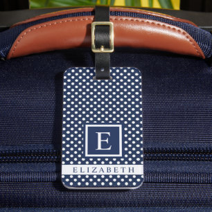 Customizable Dark Navy Blue White Polka Dot  Luggage Tag