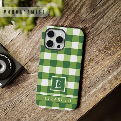 Customizable Dark Olive Green White Checkered  iPhone 15 Pro Max Case
