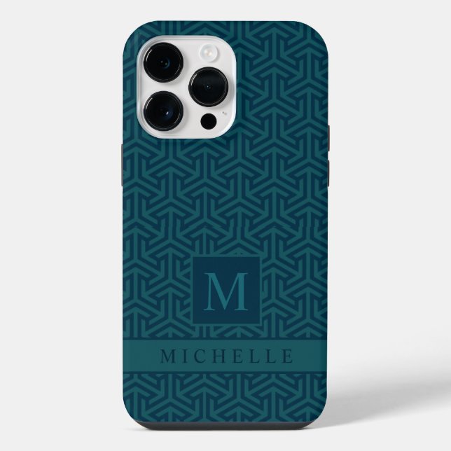 Customizable Dark Teal Blue Green Geometric  Iphone Case (Back)