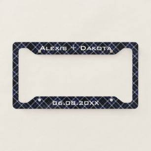 Customizable Dark Vintage Plaid Rustic Wedding License Plate Frame