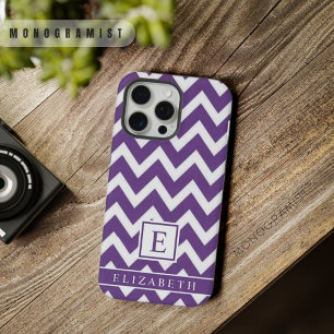 Customizable Dark Violet Purple White Chevron iPhone 15 Pro Max Case