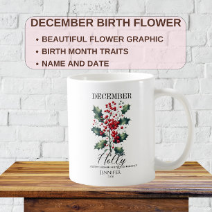 Customizable December Birthday Holly Flower Coffee Mug