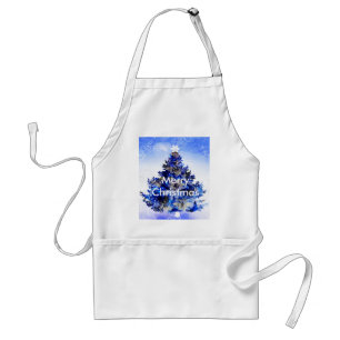 Customizable decorated blue christmas tree adult apron