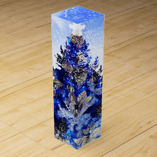 Customizable decorated blue christmas tree wine box