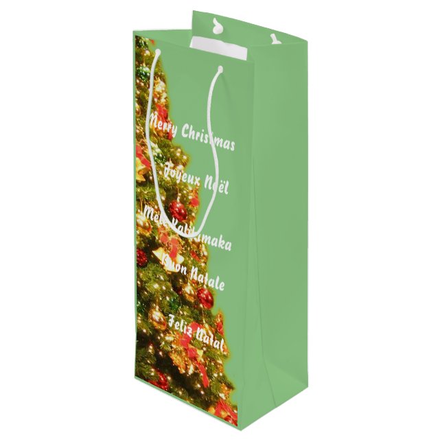 Customizable decorated christmas tree wine gift bag (Back Angled)