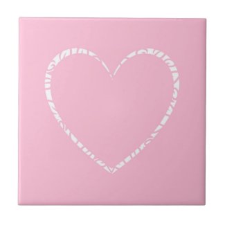 Customizable Decorated Pink Heart Ceramic Tile
