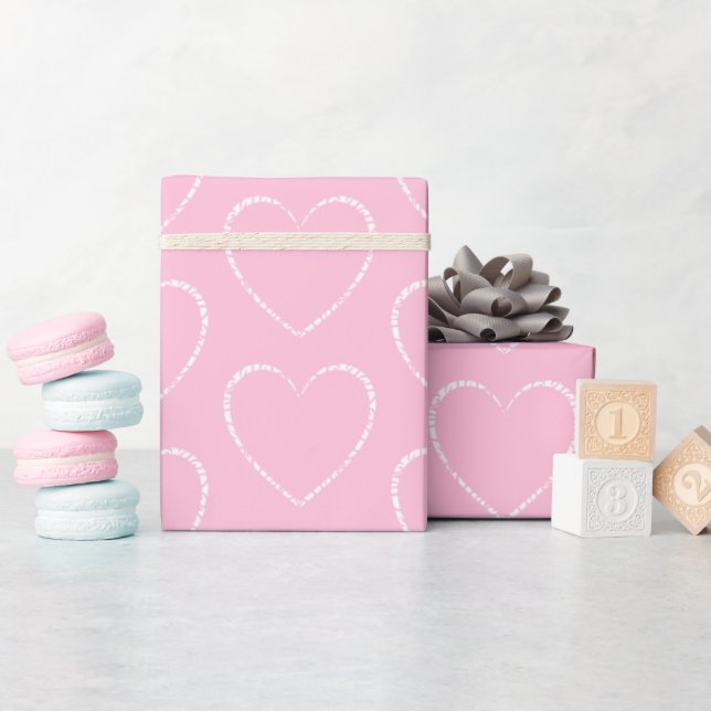 Customizable Decorated Pink Hearts Wrapping Paper (Baby Shower)
