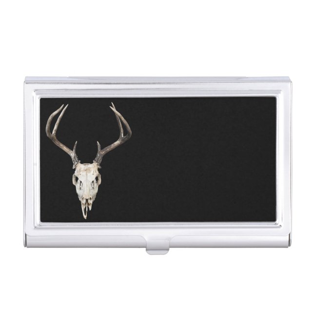 Customizable deer skull antler hunter business card case (Front)