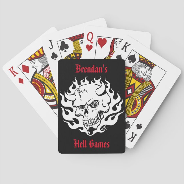 Customizable Demon Skull in Flames Poker Cards (Back)