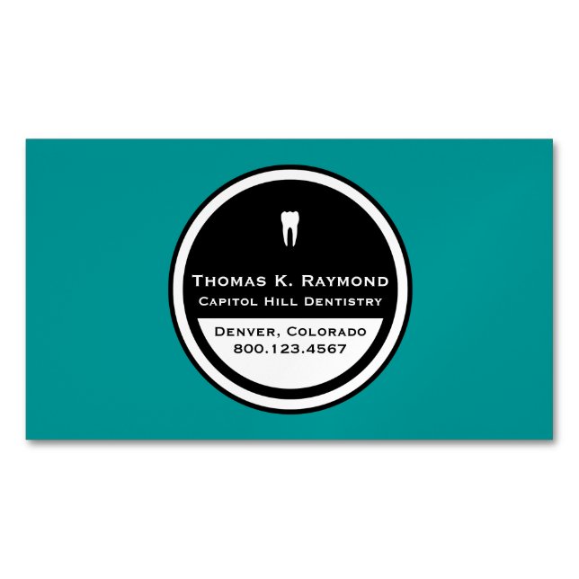 Customizable Dentistry Circle Business Card Magnet (Front)