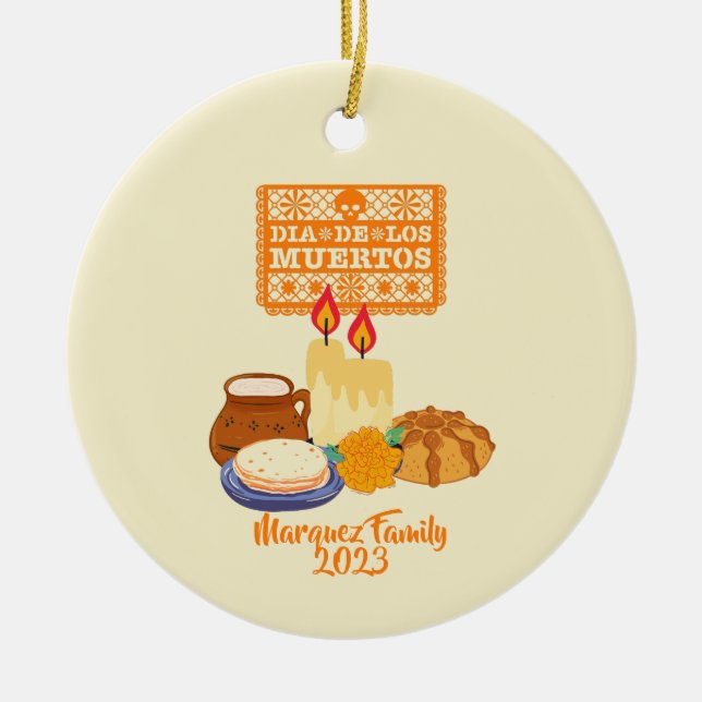 Customizable Dia De Los Muertos Celebration Ceramic Ornament (Front)