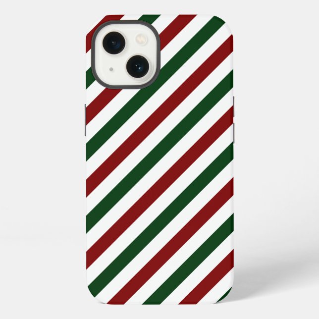 Customizable Diagonal Christmas Stripes iPhone Case (Back)