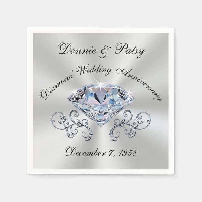 Customizable Diamond Anniversary Cocktail Napkins (Front)
