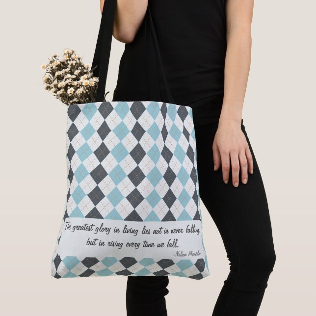 Customizable Diamond Check Plaid Elegant Tote Bag (Close Up)