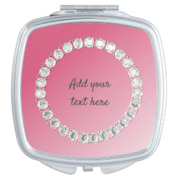 Customizable diamond on pink compact mirror