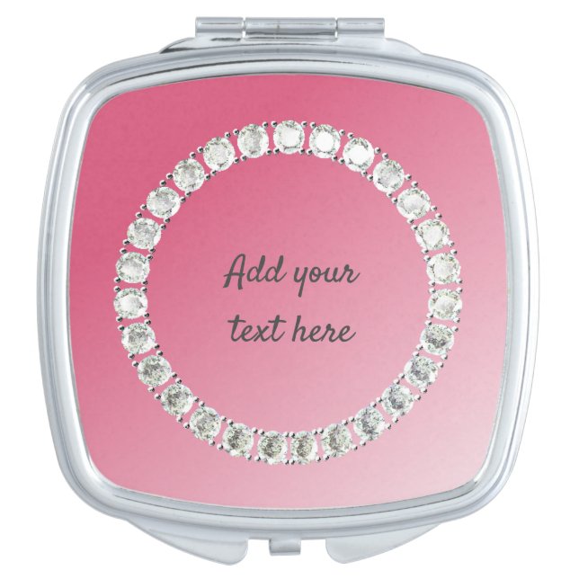 Customizable diamond on pink compact mirror (Front)