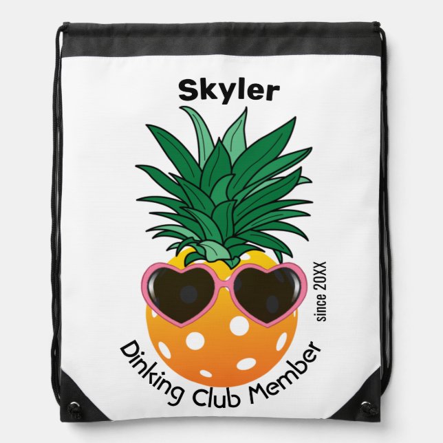 Customizable Dinking club Pickleball pineapple Drawstring Bag (Front)