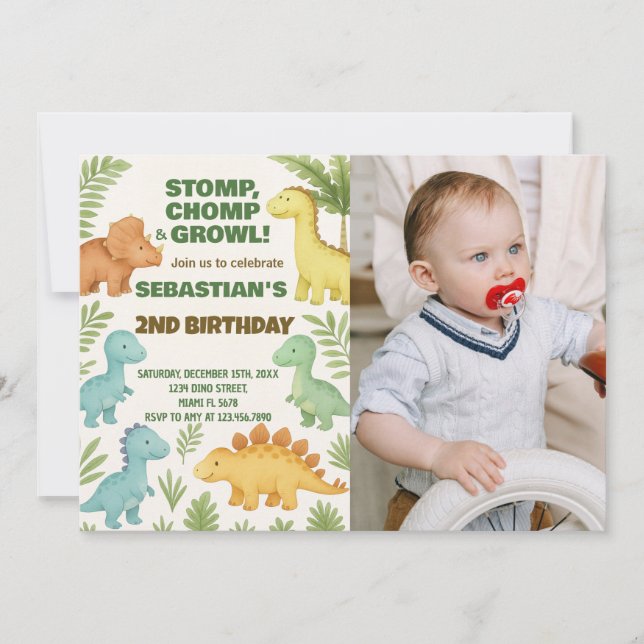 Customizable Dino Party Invite with photo (Front)